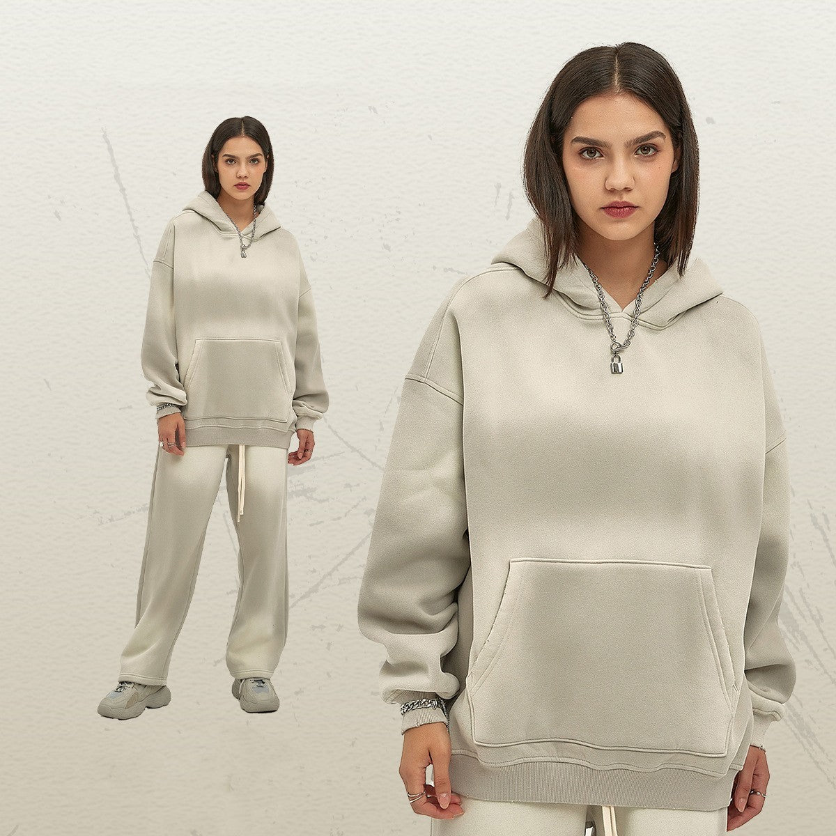 Solid Color With Fur Thick 350g Spray Dyed Distressed Hooded Sweater