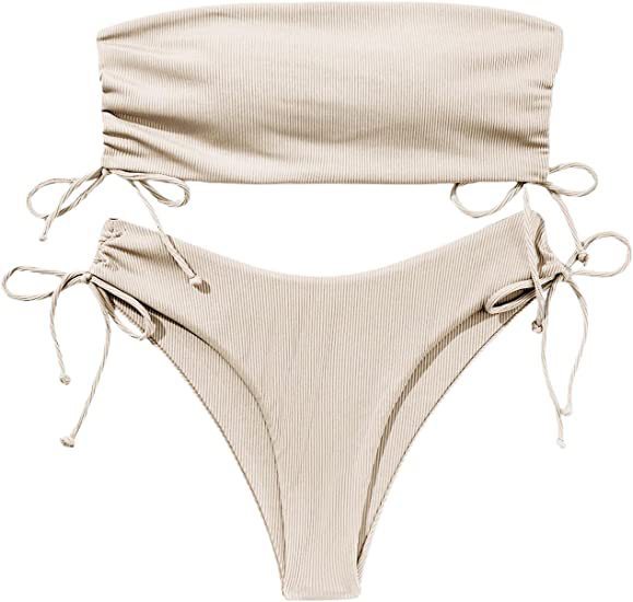 Summer Tu Bikini With Drawstring Design Solid Color Sexy Swimsuit For Beach Party Womens Clothing
