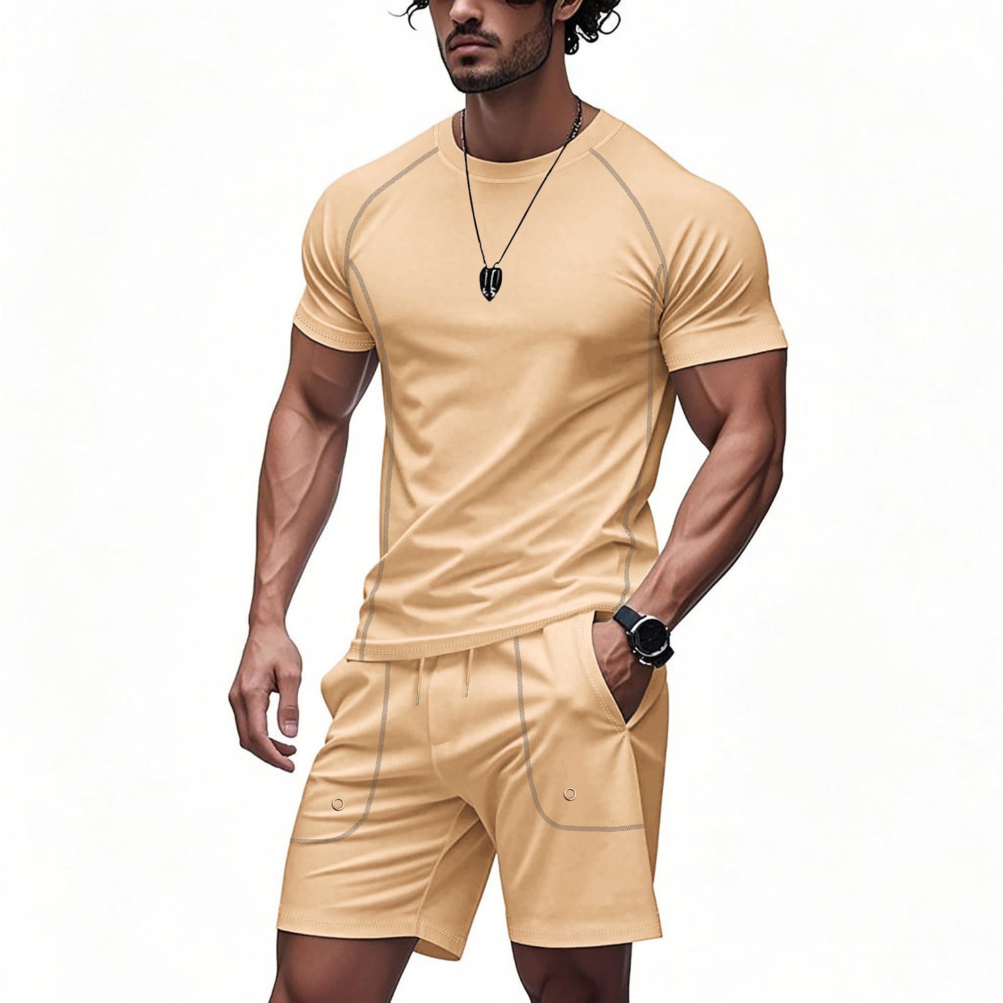 Loose Casual Solid Color Minimalism Short Sleeve Shorts Suit