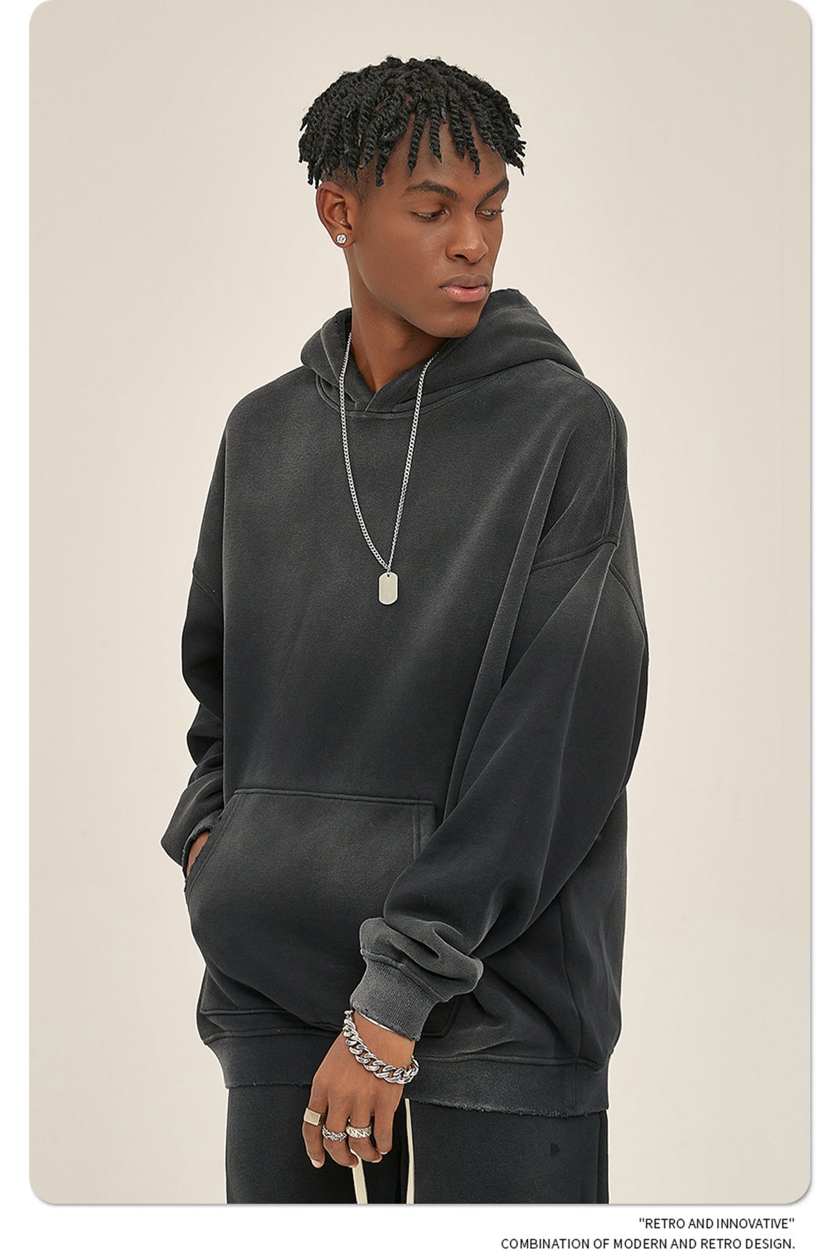 Solid Color With Fur Thick 350g Spray Dyed Distressed Hooded Sweater
