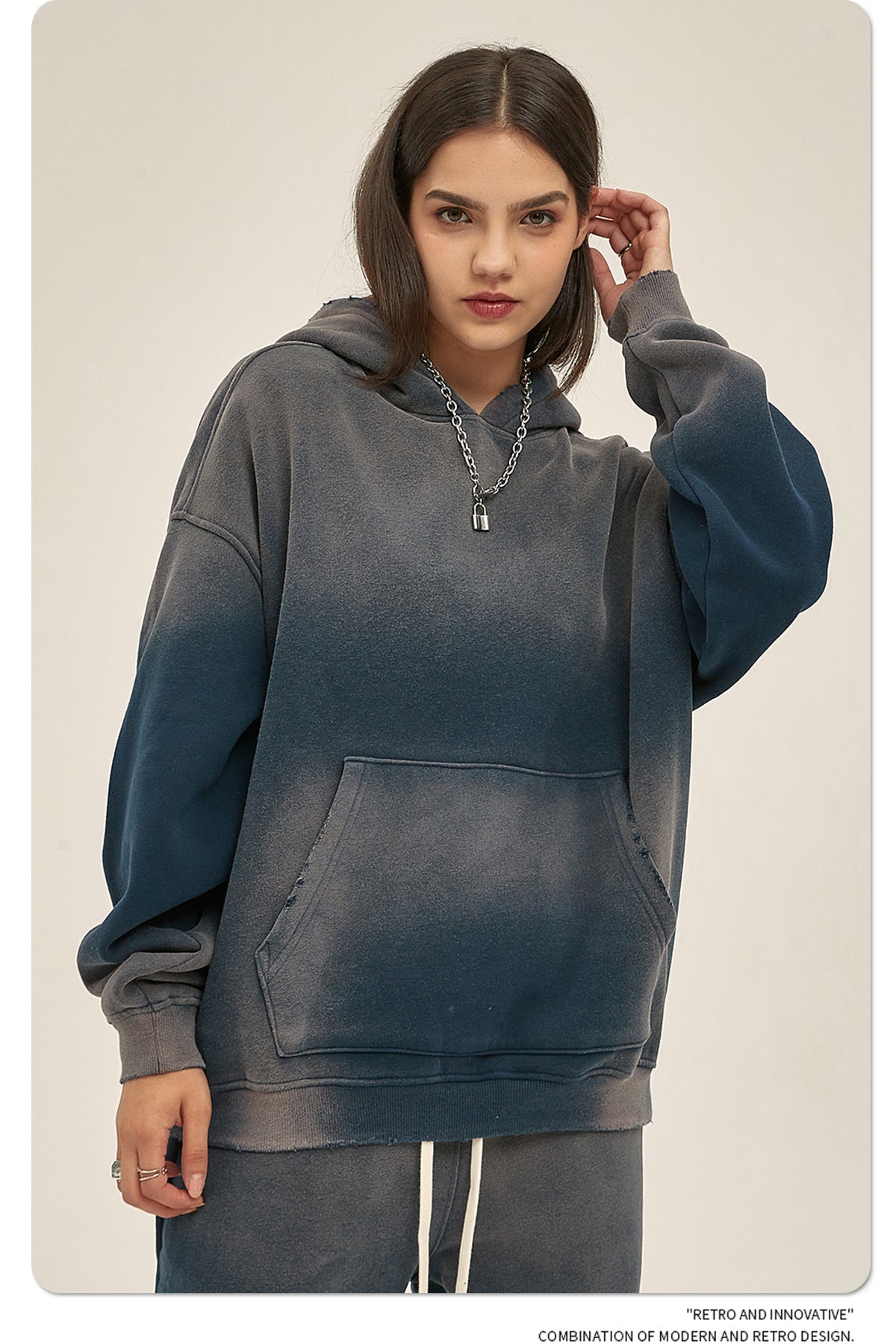 Solid Color With Fur Thick 350g Spray Dyed Distressed Hooded Sweater