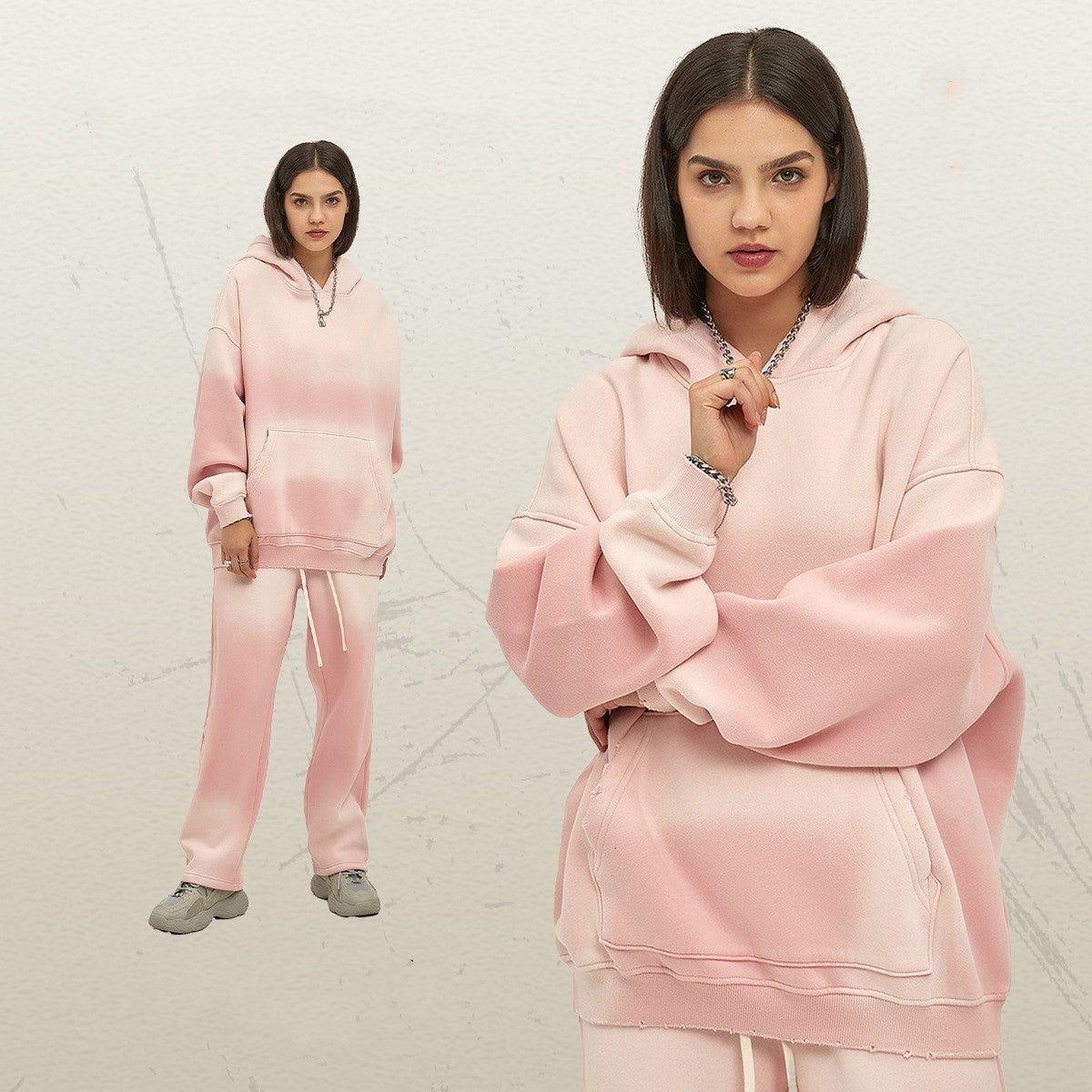 Solid Color With Fur Thick 350g Spray Dyed Distressed Hooded Sweater