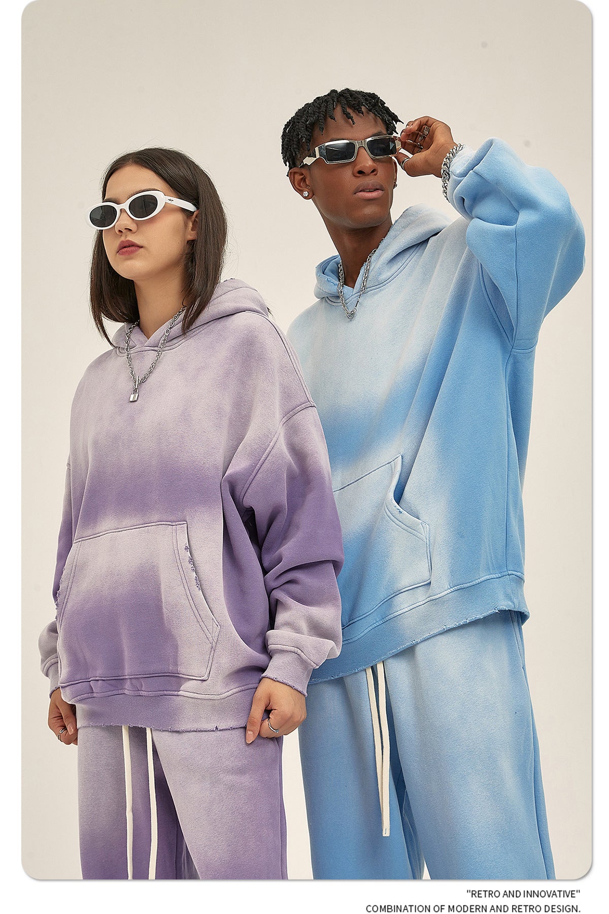 Solid Color With Fur Thick 350g Spray Dyed Distressed Hooded Sweater