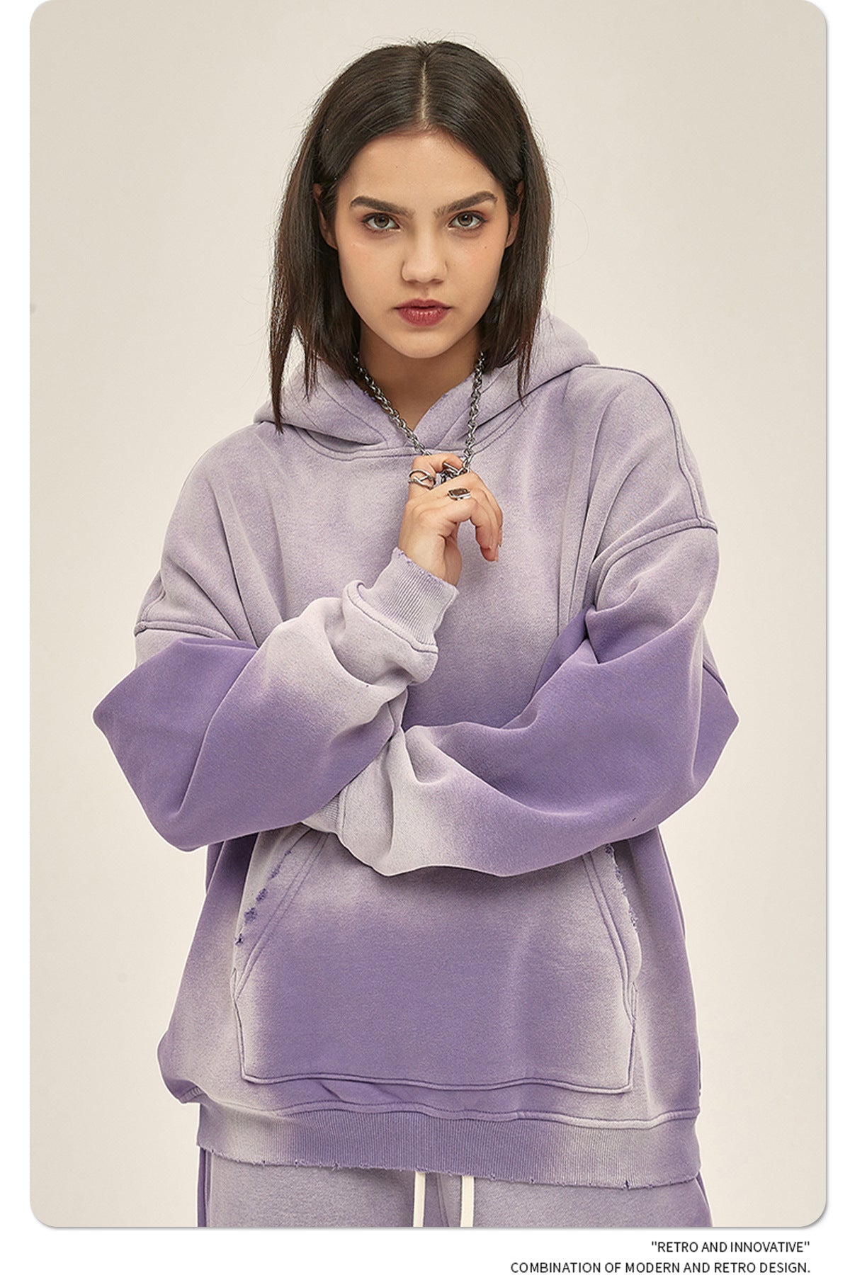 Solid Color With Fur Thick 350g Spray Dyed Distressed Hooded Sweater