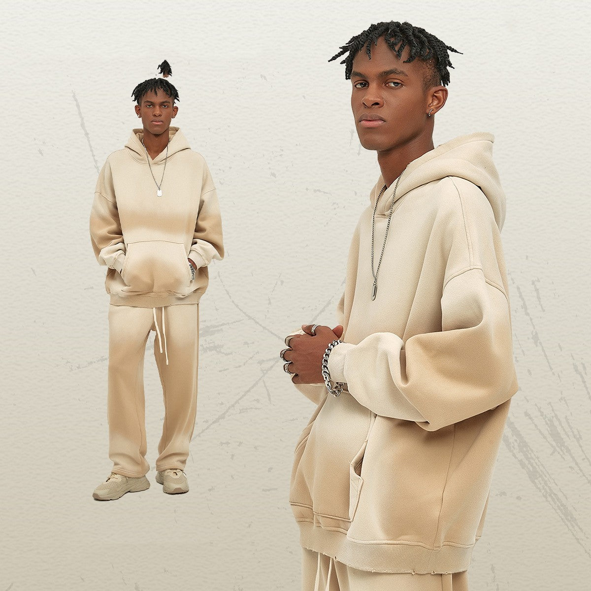 Solid Color With Fur Thick 350g Spray Dyed Distressed Hooded Sweater