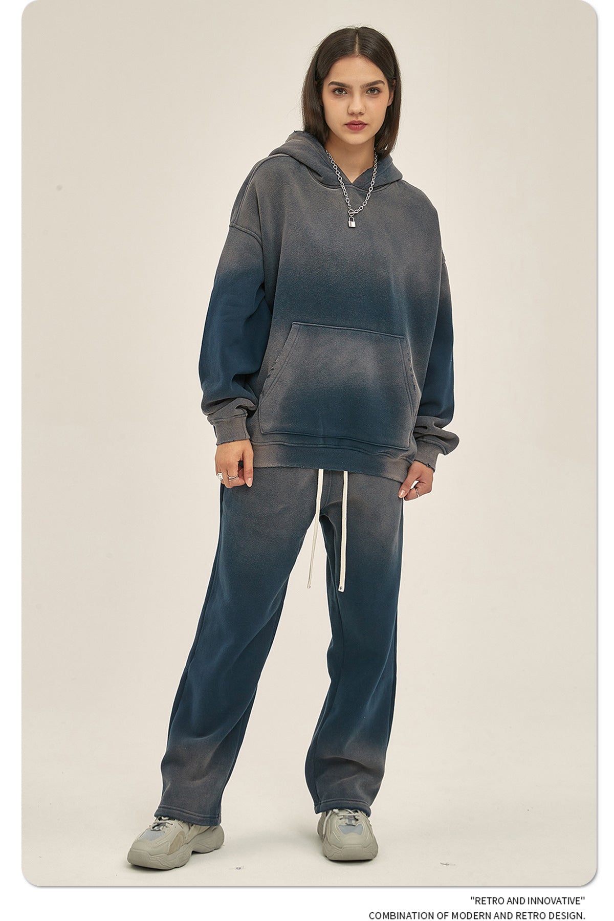 Solid Color With Fur Thick 350g Spray Dyed Distressed Hooded Sweater