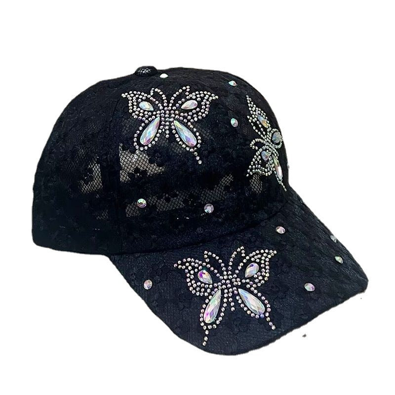 Women's Lace Small Flower Butterfly Rhinestone Baseball Cap