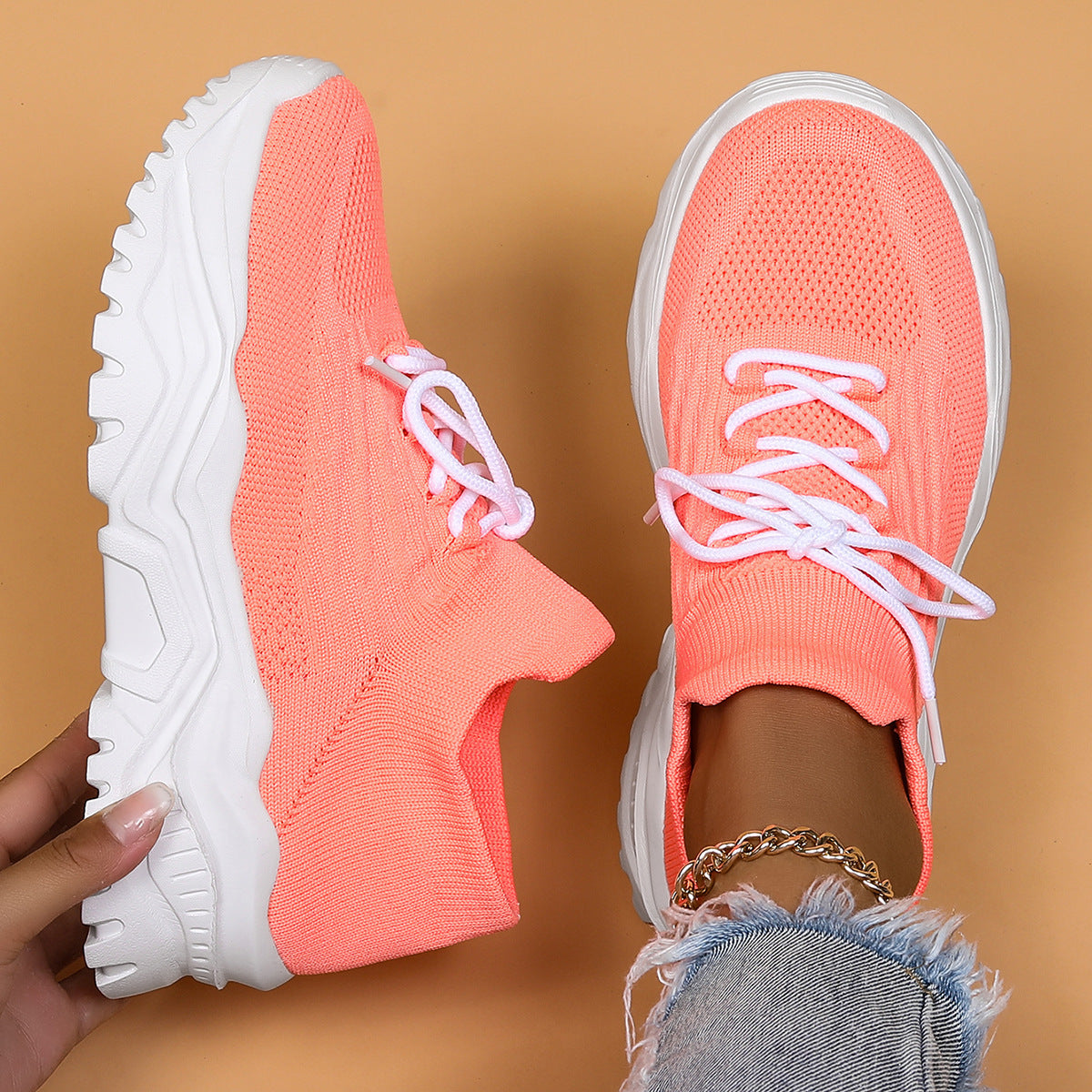 Plus Size Women's Sports Breathable Fly-knit Socks Shoes