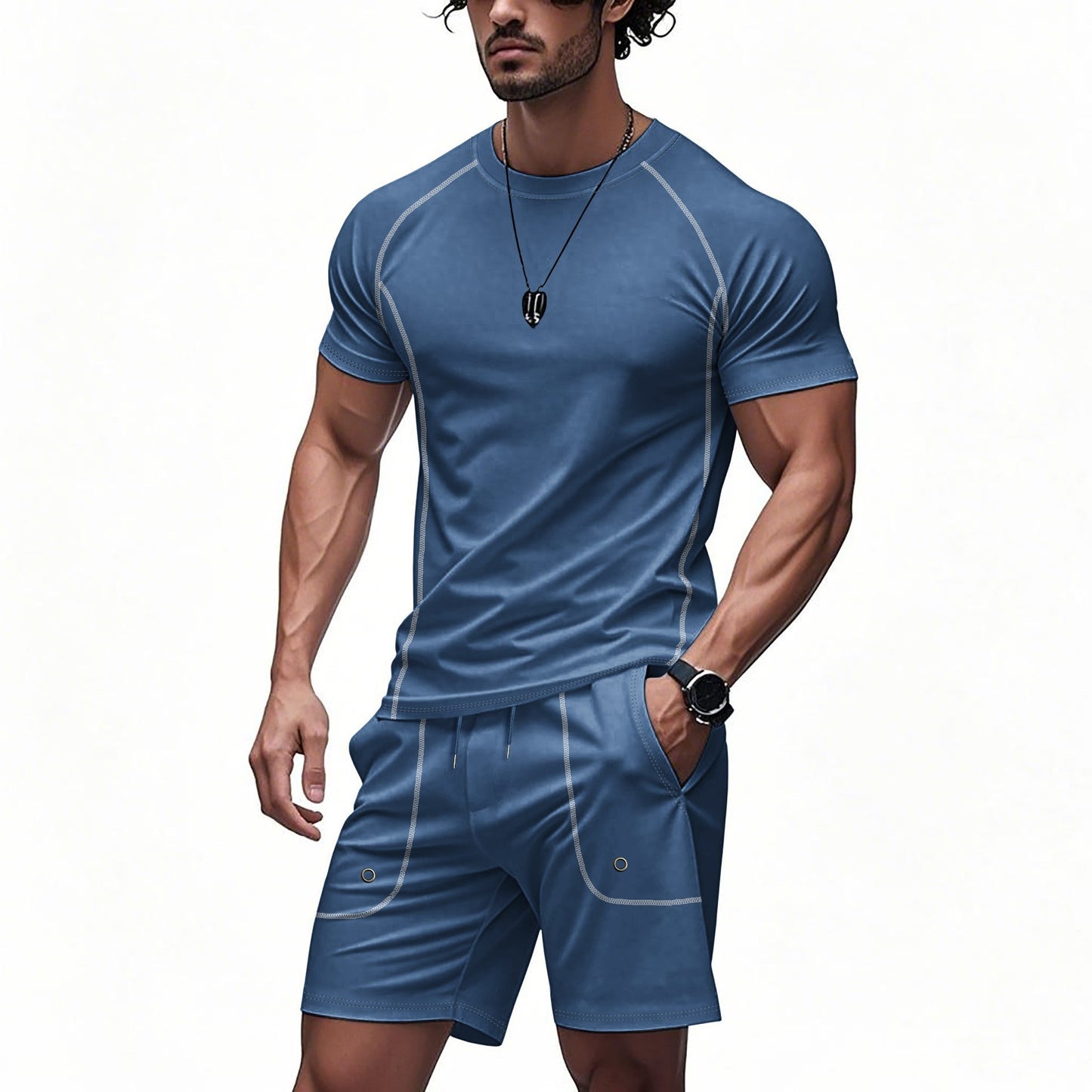 Loose Casual Solid Color Minimalism Short Sleeve Shorts Suit