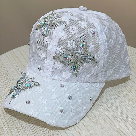 Women's Lace Small Flower Butterfly Rhinestone Baseball Cap