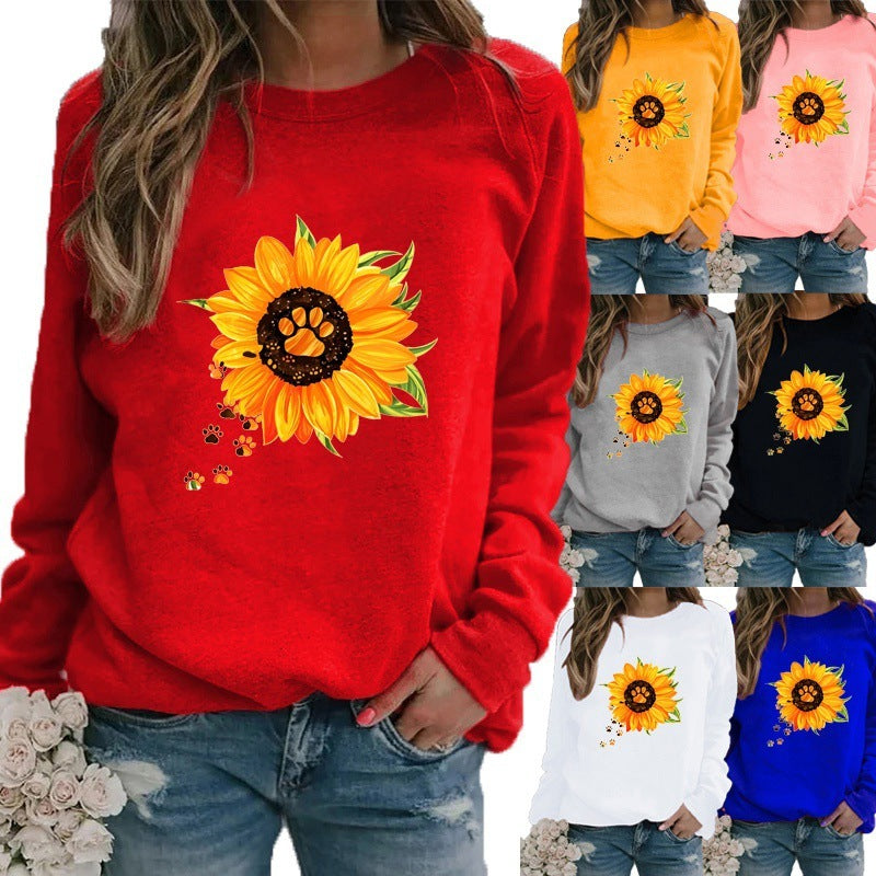 Round Neck Print Sweatshirt Long Sleeve Women