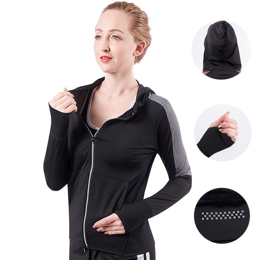 Women's Fitness Wear Long-sleeved High-stretch Quick-drying Tight-fitting Zipper Hooded Jacket