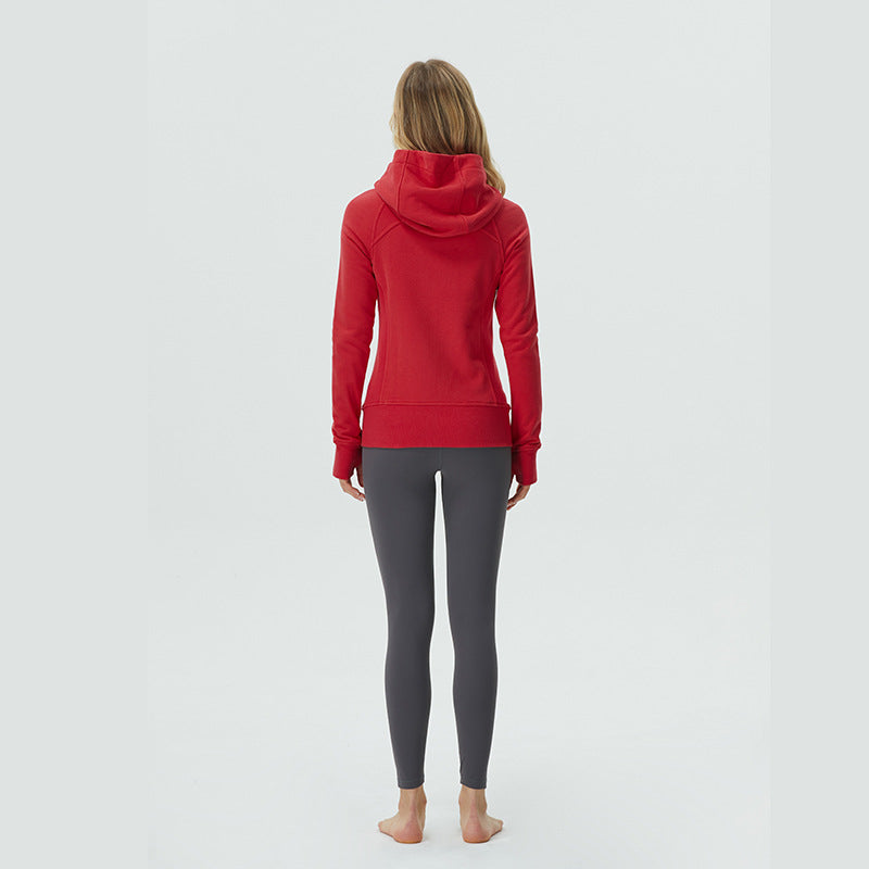 Full Zip Hoodie Fitness Running Long Sleeve Top Fleece Sweater