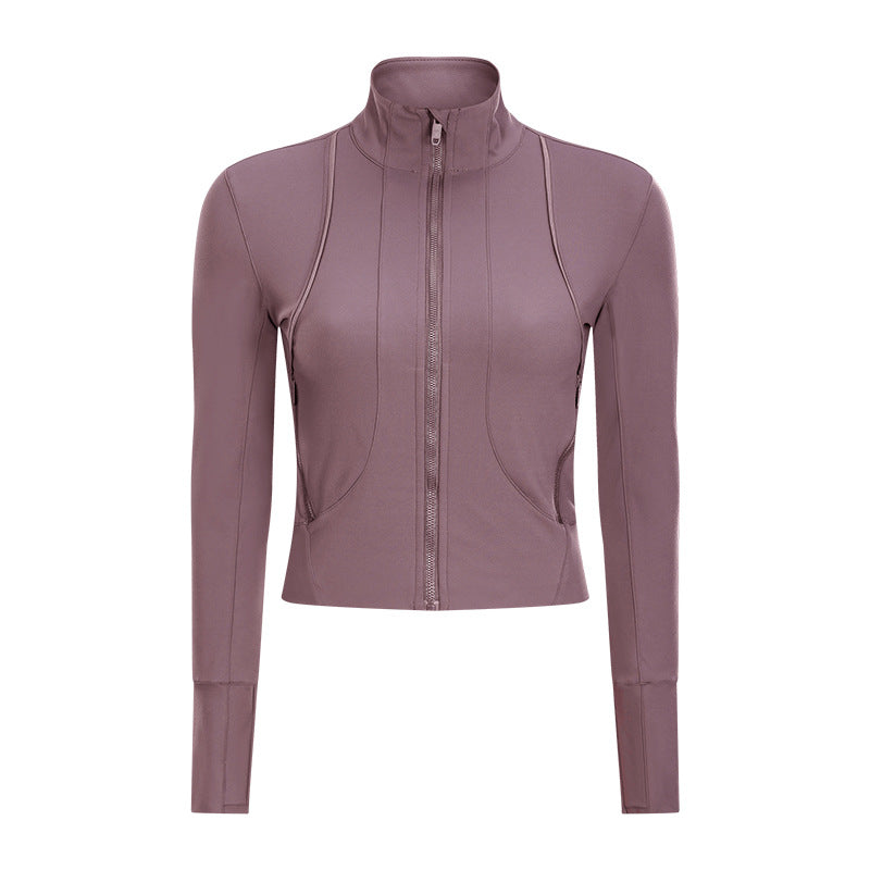 Women'S New Stand Collar Slim-Fit Yoga Wear Sanded Nude Fitness Tops Zipper Casual Sports Jacket Women