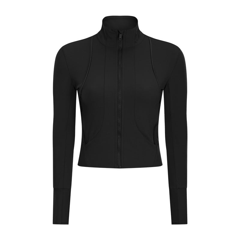 Women'S New Stand Collar Slim-Fit Yoga Wear Sanded Nude Fitness Tops Zipper Casual Sports Jacket Women