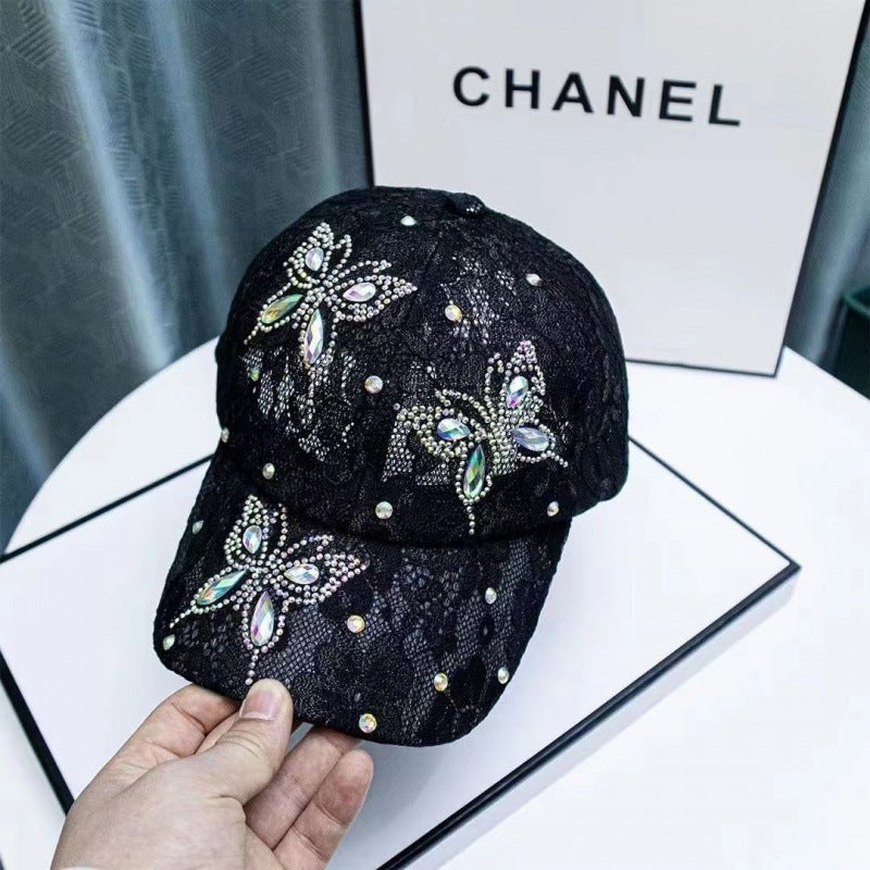 Women's Lace Small Flower Butterfly Rhinestone Baseball Cap