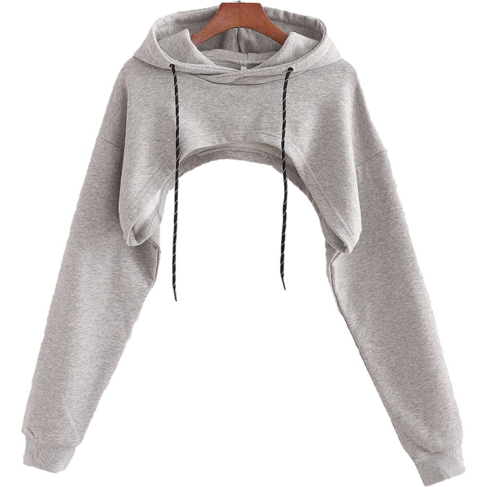 Loose Cropped Hooded Long Sleeve Sweatshirt