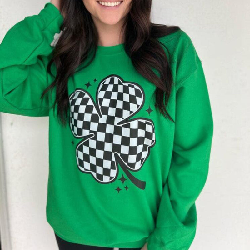 European And American Plaid Clover Sweatshirt