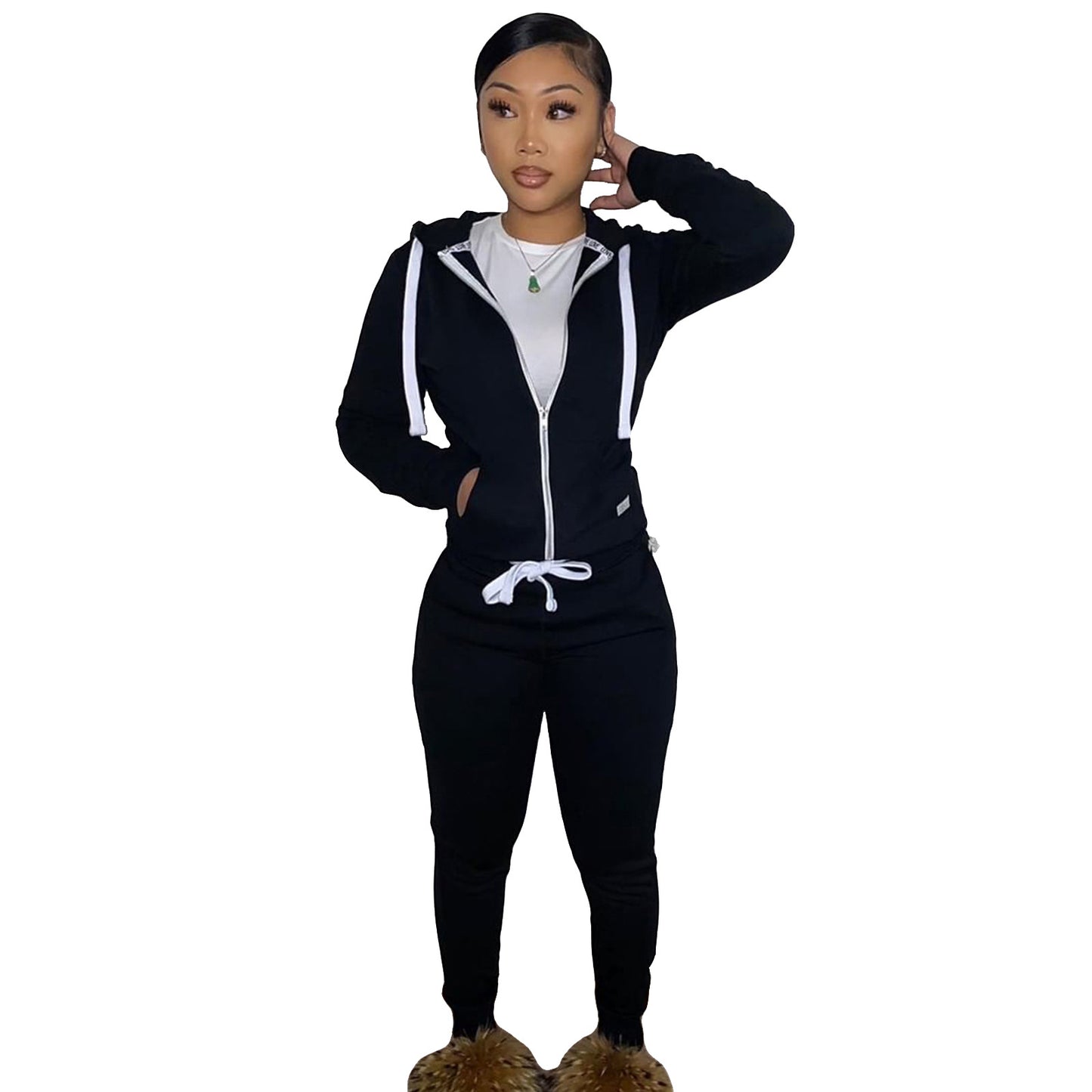 Brushed Hoody Sports Casual Two-piece Suit