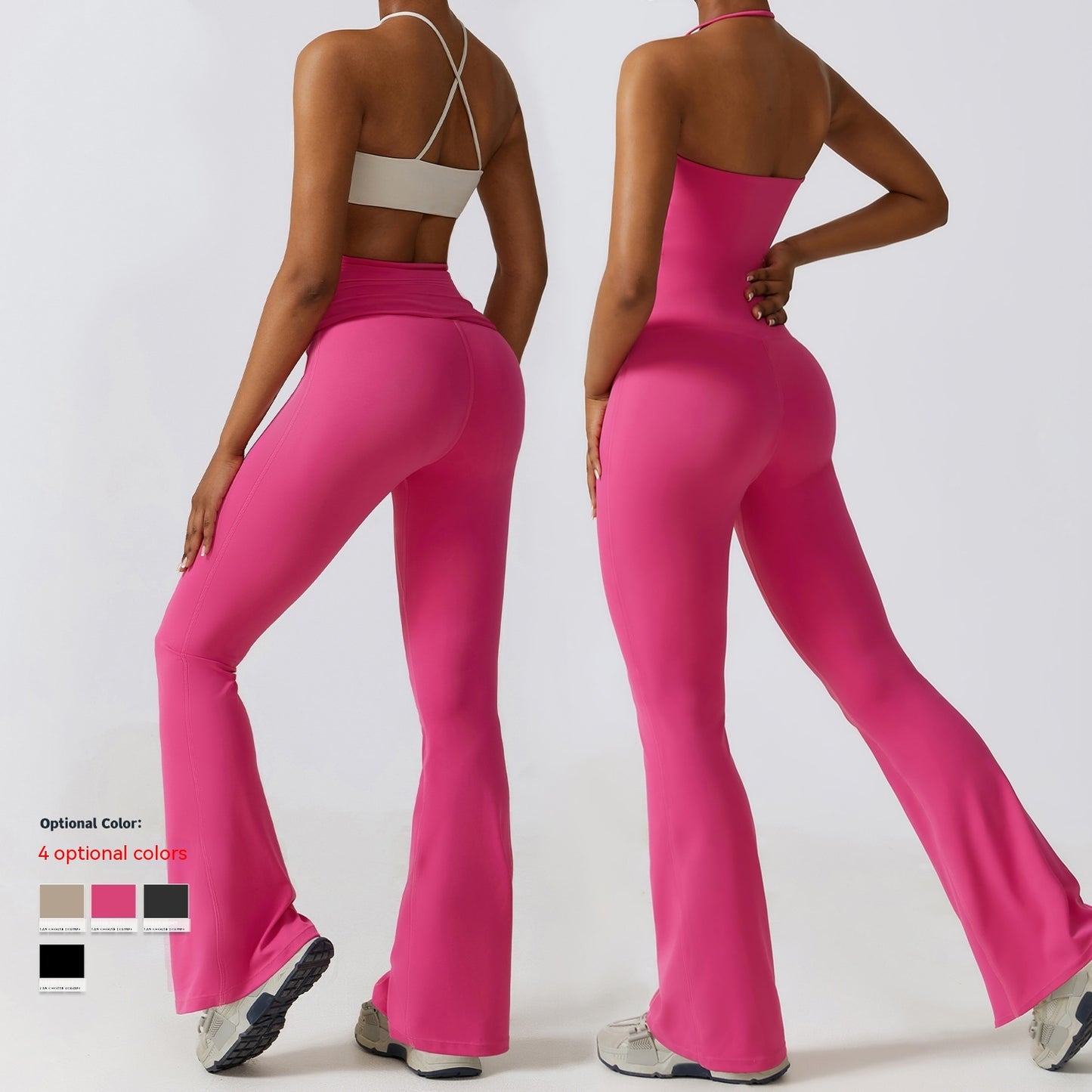 Women's Tight Yoga Jumpsuit Nude Feel Nylon Bell-bottom Pants