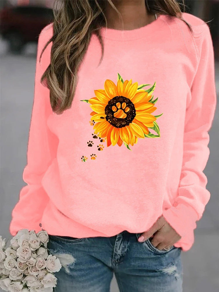 Round Neck Print Sweatshirt Long Sleeve Women