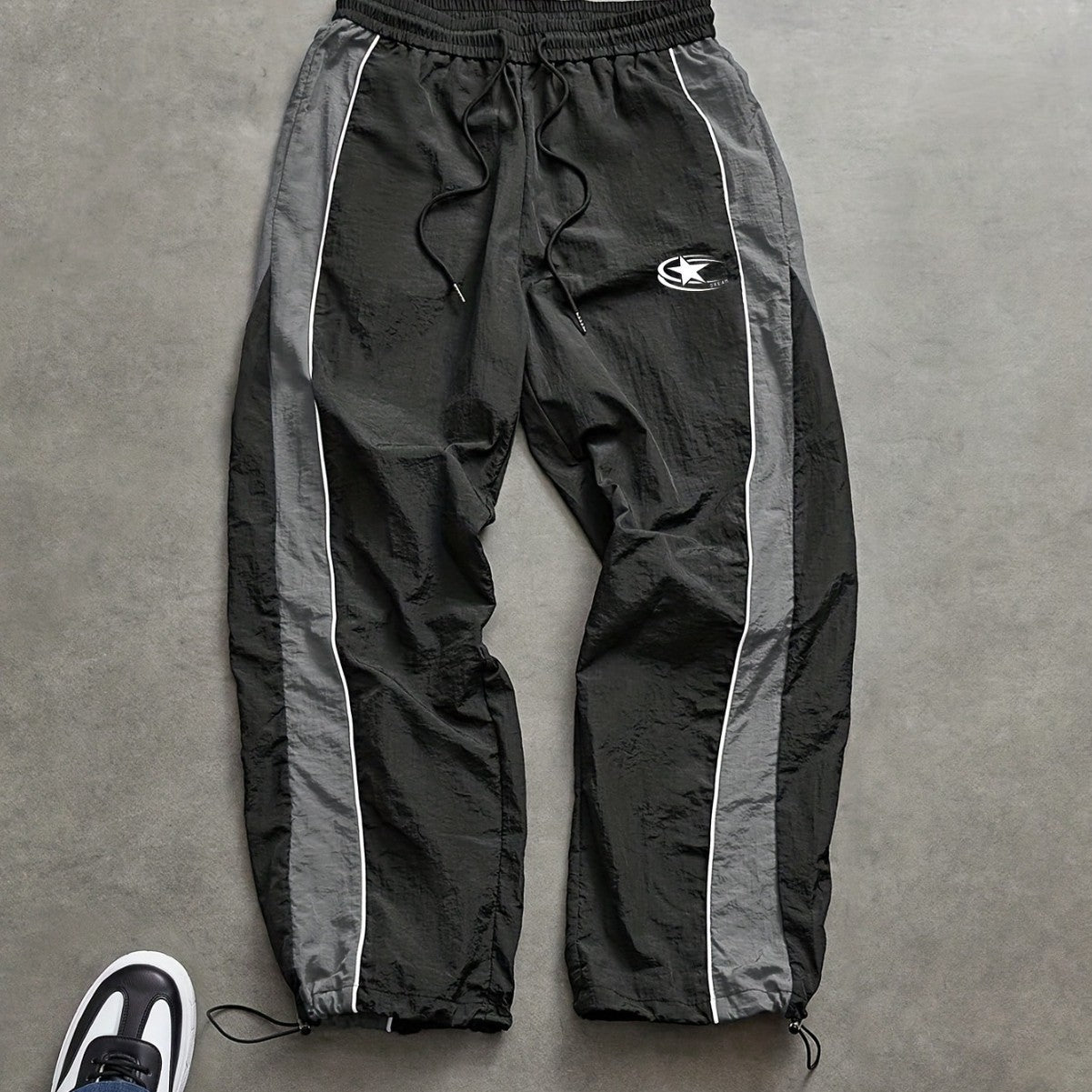 Mens Side-Panel Spliced Drawstring Quick-Dry Casual Pants