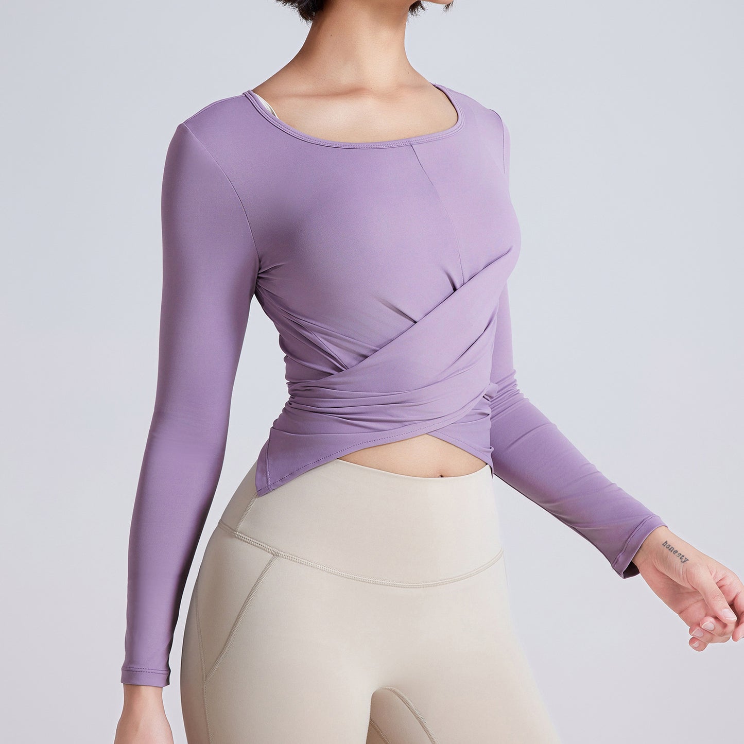 Cross Button Slim Fit Thin Yoga Wear Long Sleeve