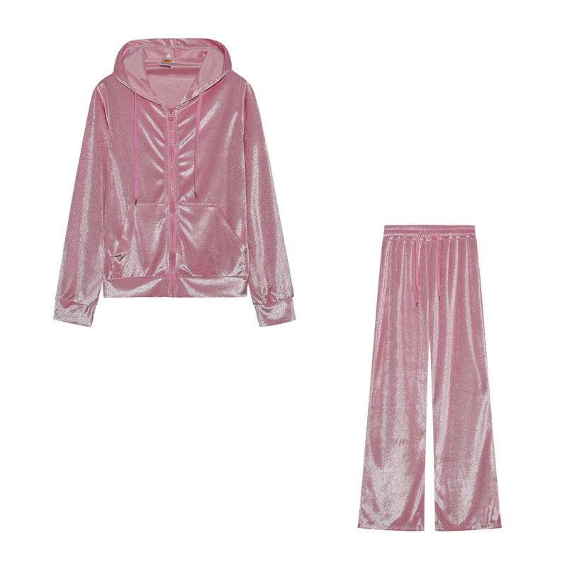 Fashion Rhinestone Velvet Sports And Leisure Suit Two-piece Set