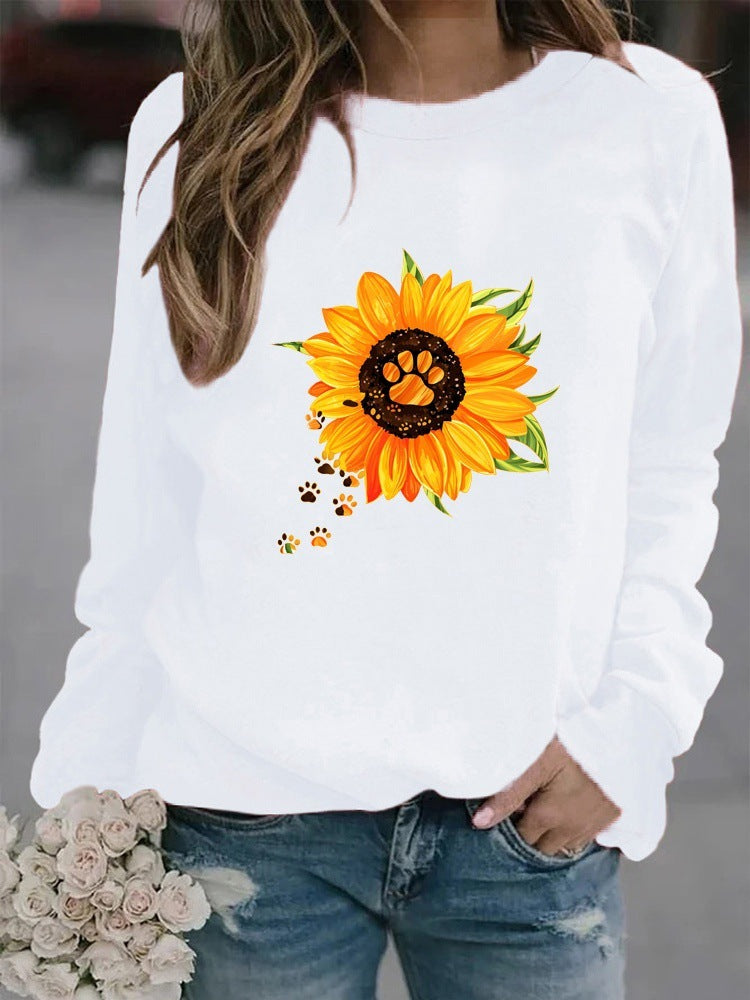 Round Neck Print Sweatshirt Long Sleeve Women