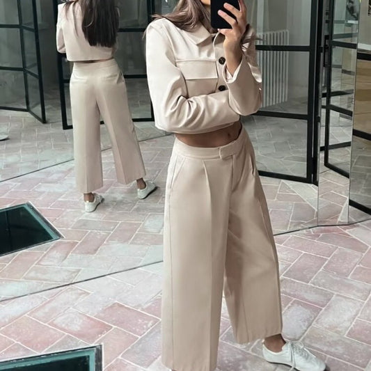 Women's Short Jacket High Waist Straight Casual Suit