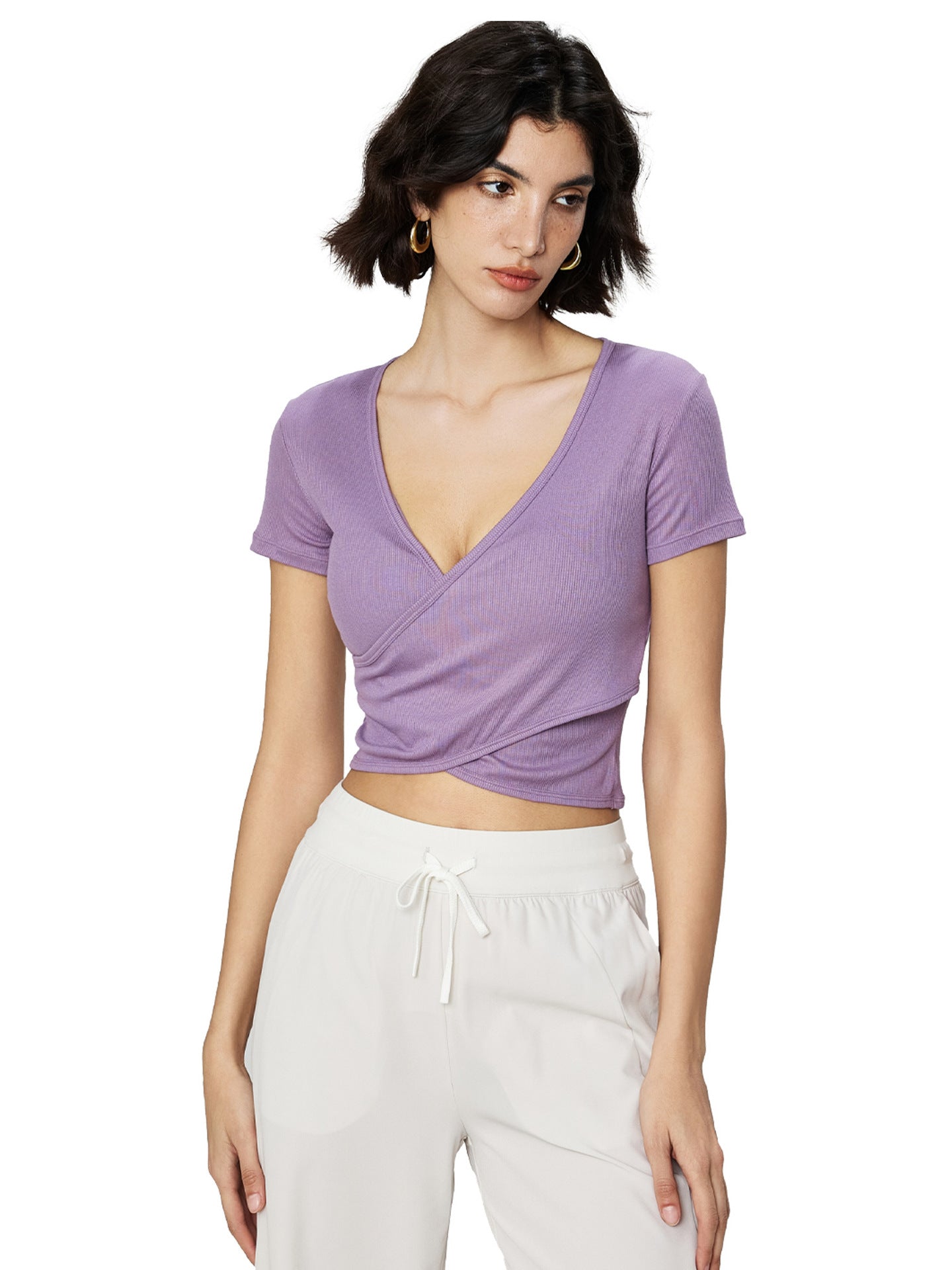 Cross V-neck Yoga T-shirt Short Waist-tight