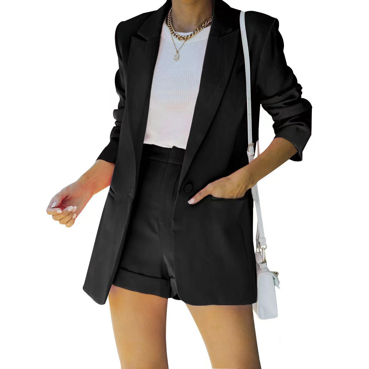 Top Shorts Sexy Fashion Casual Polo Collar Cardigan