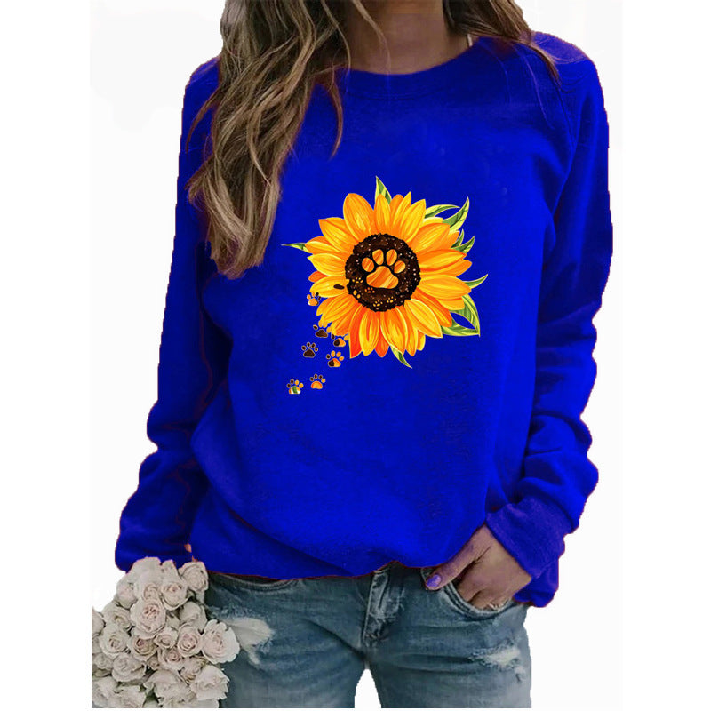 Round Neck Print Sweatshirt Long Sleeve Women