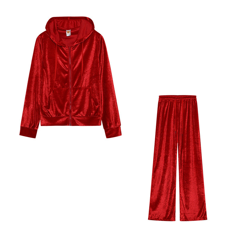 Fashion Rhinestone Velvet Sports And Leisure Suit Two-piece Set