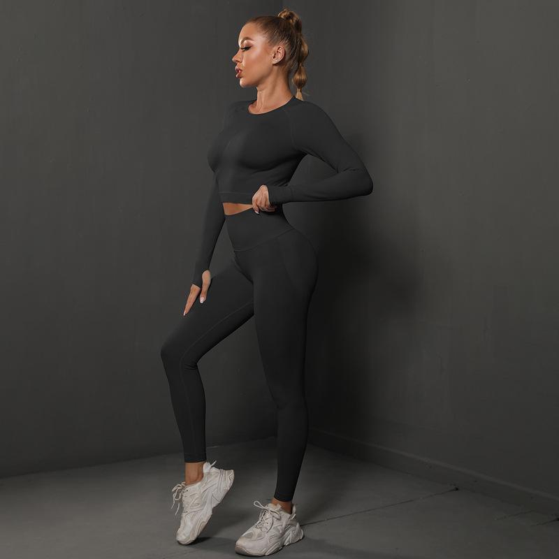 Solid Color Knitted Peach Hip Tight Hip Slimming Yoga Pants Suit