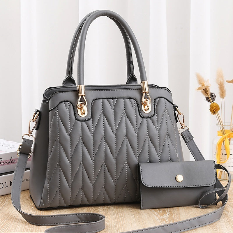 Embroidered Diamond Pattern Fashionable Handbag With Large Capacity