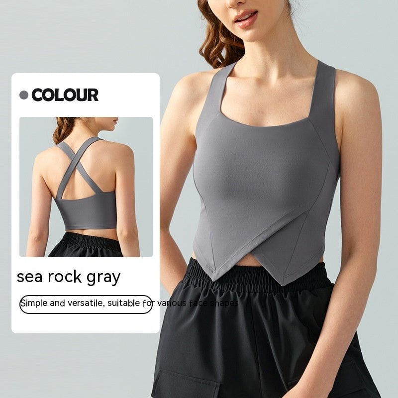 Square Collar Camisole Yoga Vest Top With Chest Pad Integrated