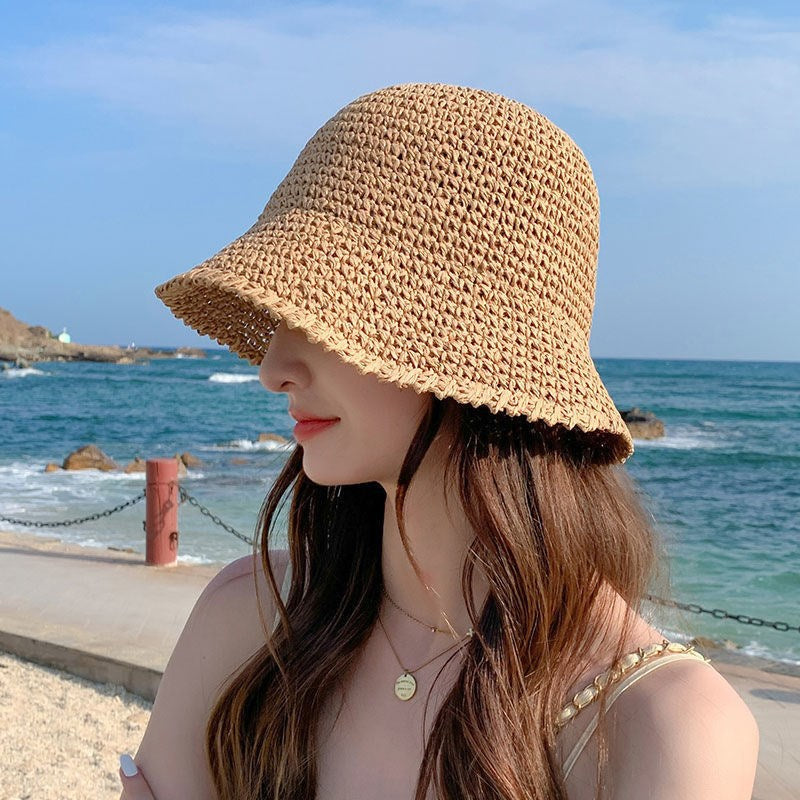 Straw Bucket Hat For Women Summer Breathable Sun-proof