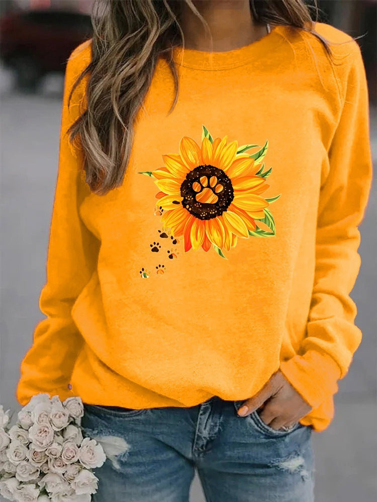 Round Neck Print Sweatshirt Long Sleeve Women