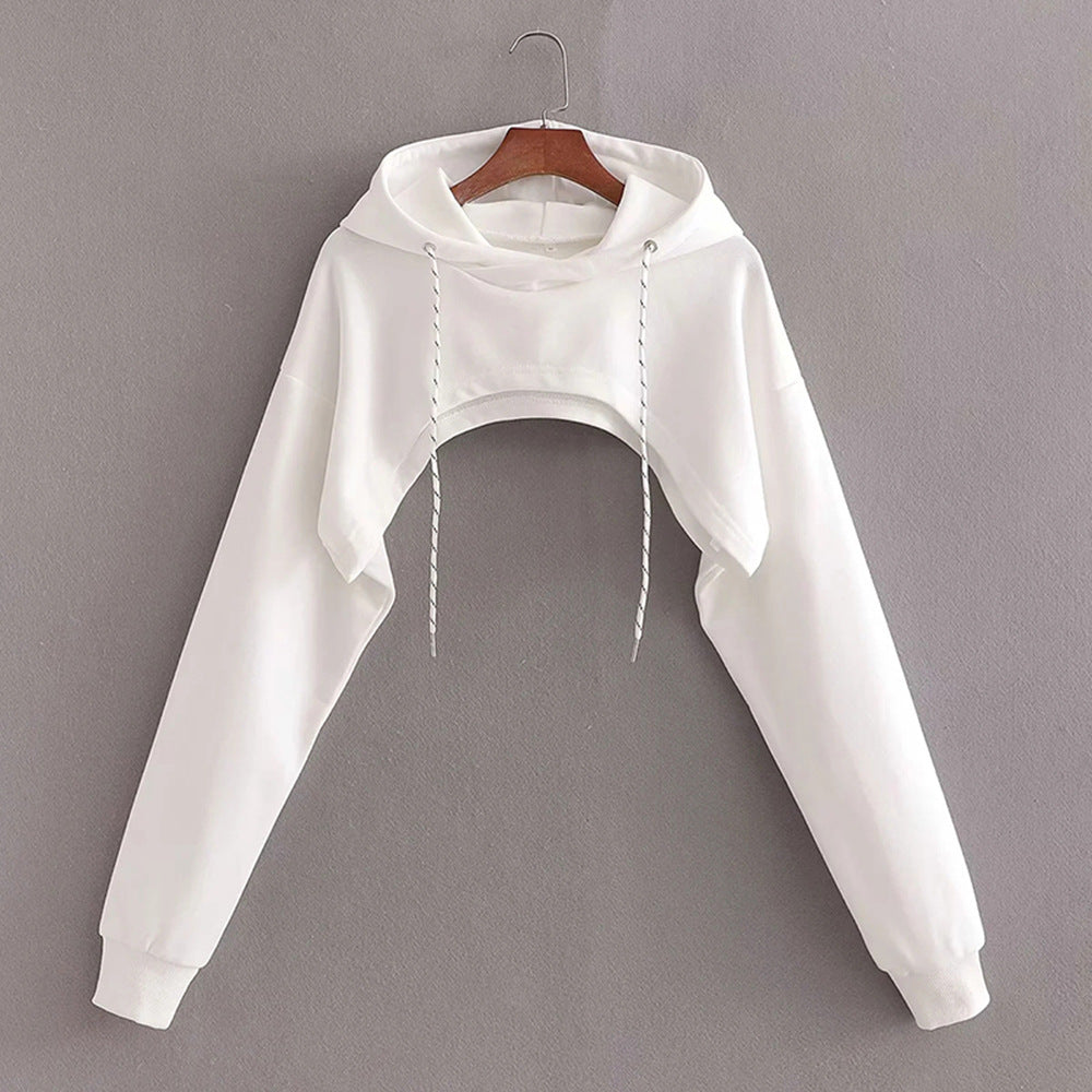 Loose Cropped Hooded Long Sleeve Sweatshirt