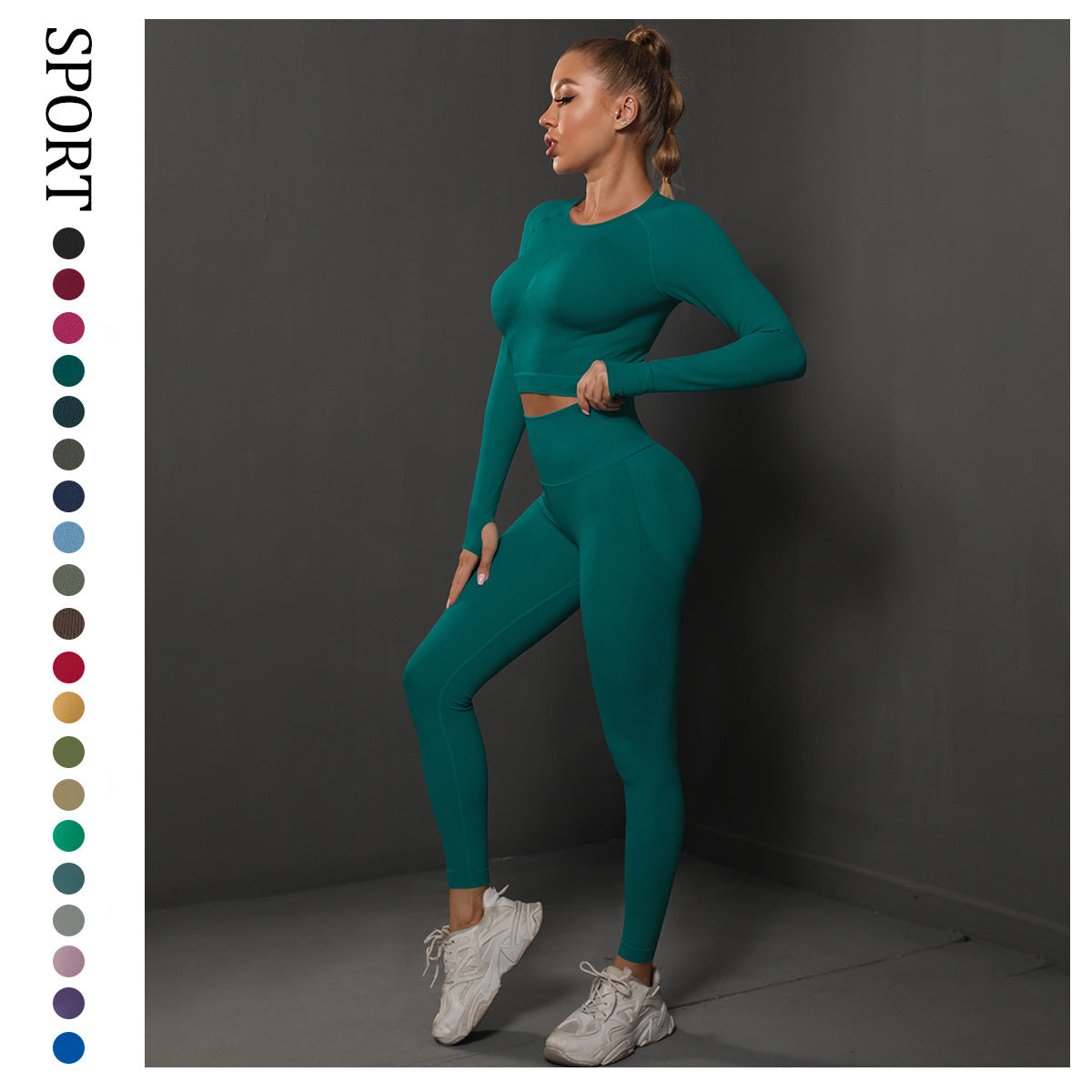 Solid Color Knitted Peach Hip Tight Hip Slimming Yoga Pants Suit