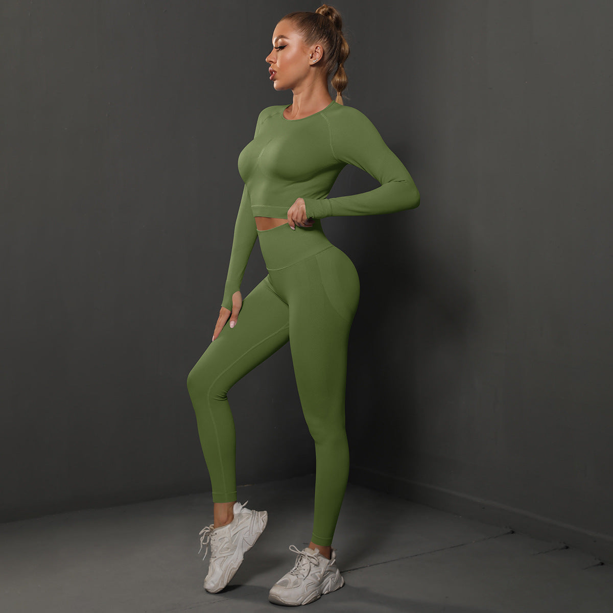 Solid Color Knitted Peach Hip Tight Hip Slimming Yoga Pants Suit