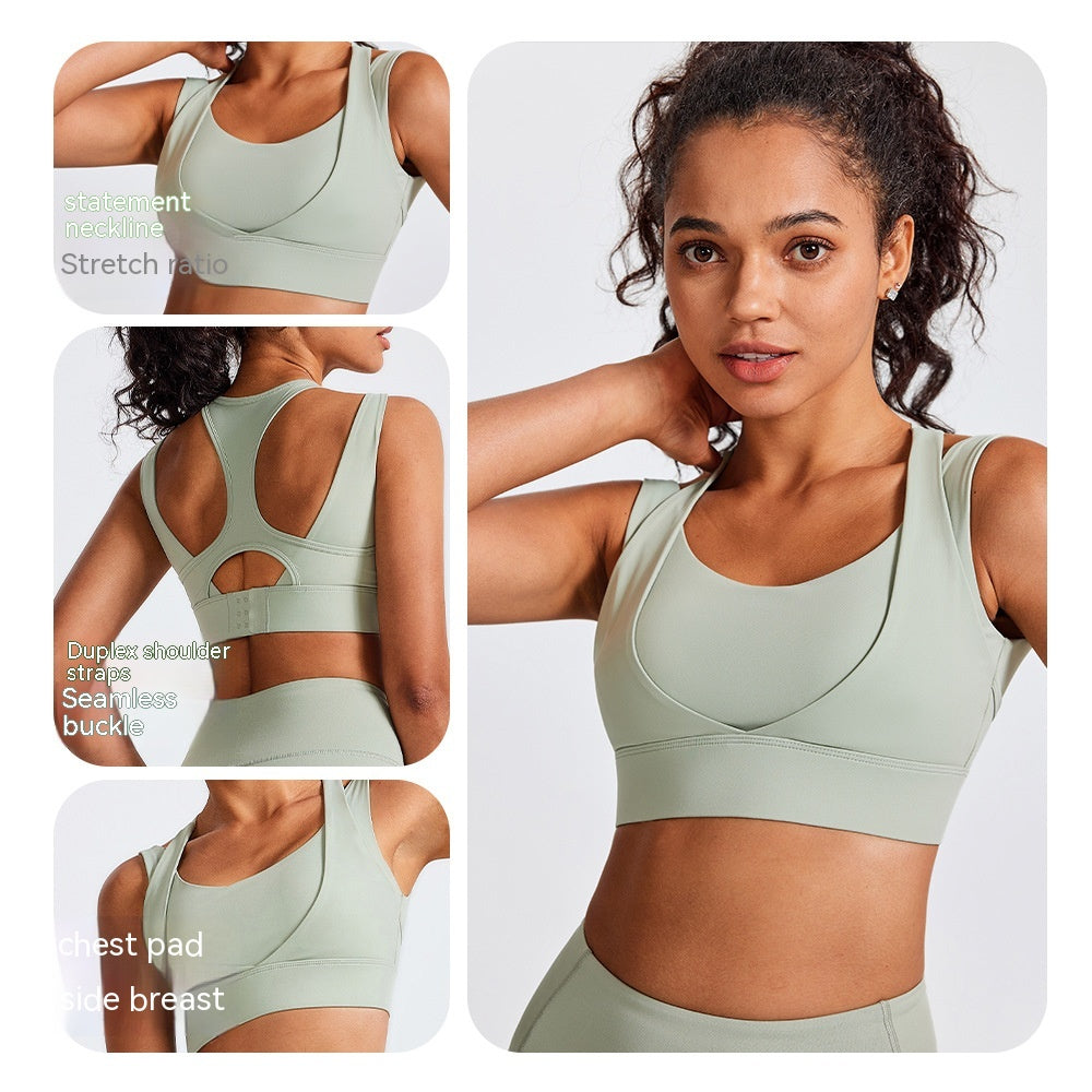 Women's Running Shockproof Fitness Vest One-piece Gathering Bra Beauty Back Outer Wear Yoga Clothes