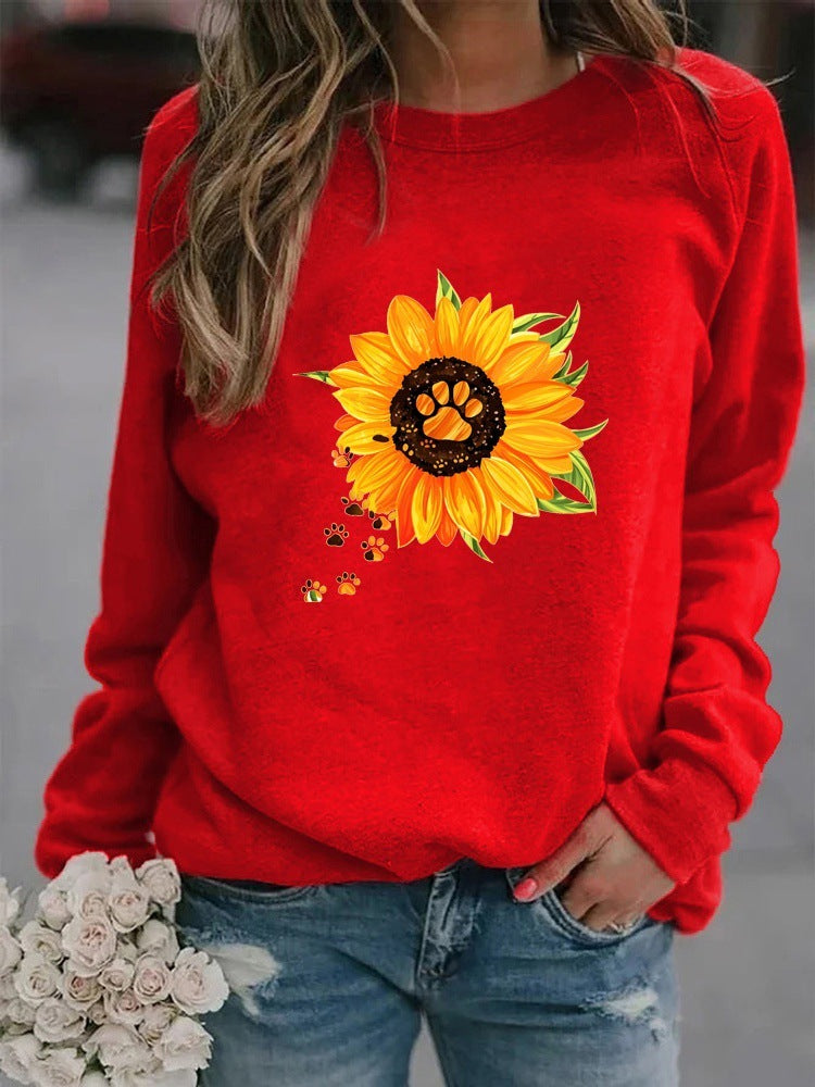 Round Neck Print Sweatshirt Long Sleeve Women