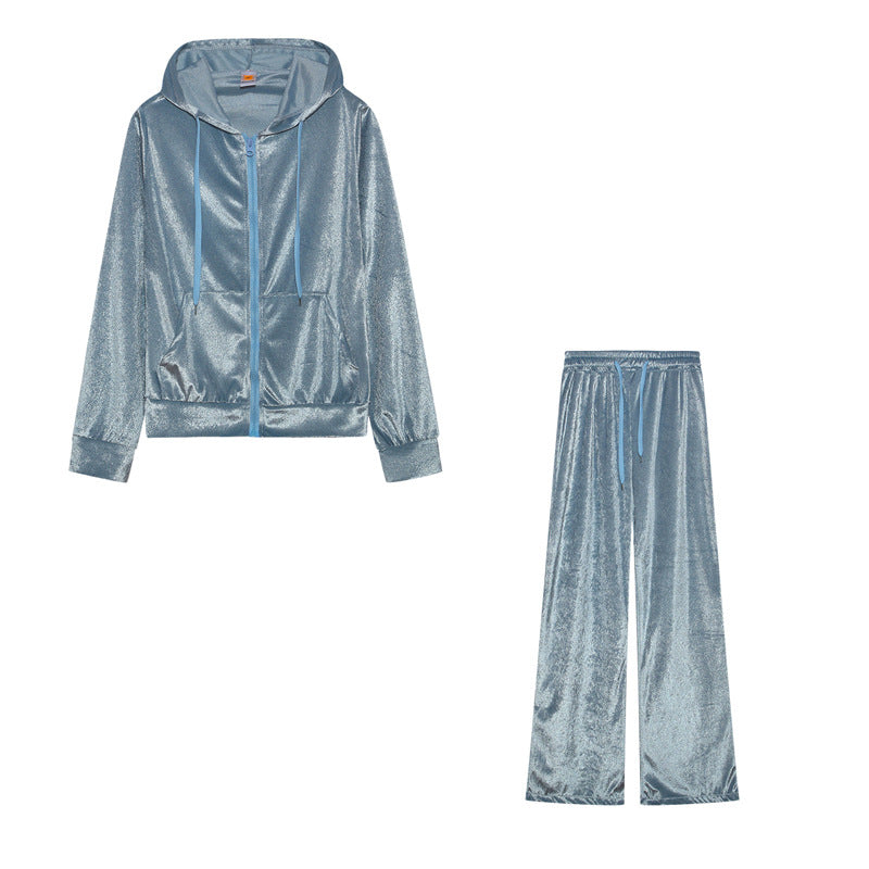 Fashion Rhinestone Velvet Sports And Leisure Suit Two-piece Set