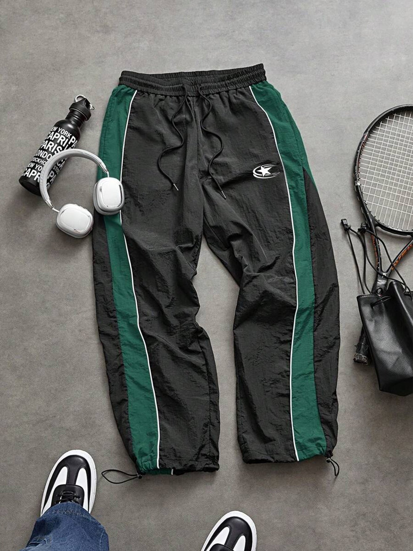 Mens Side-Panel Spliced Drawstring Quick-Dry Casual Pants