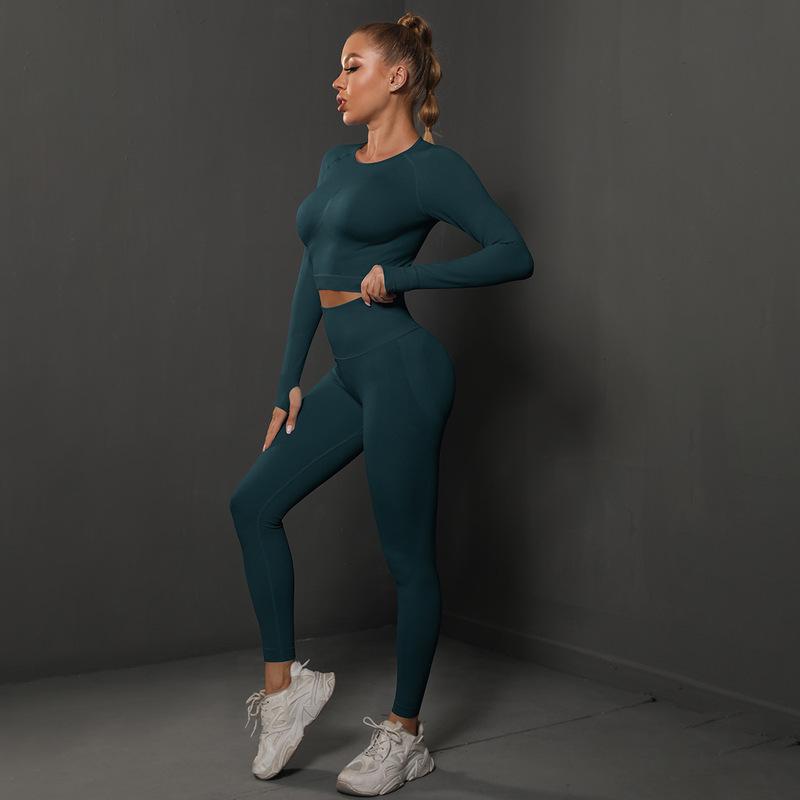 Solid Color Knitted Peach Hip Tight Hip Slimming Yoga Pants Suit