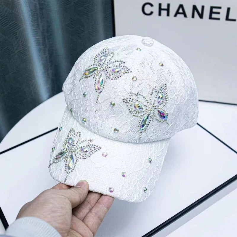 Women's Lace Small Flower Butterfly Rhinestone Baseball Cap