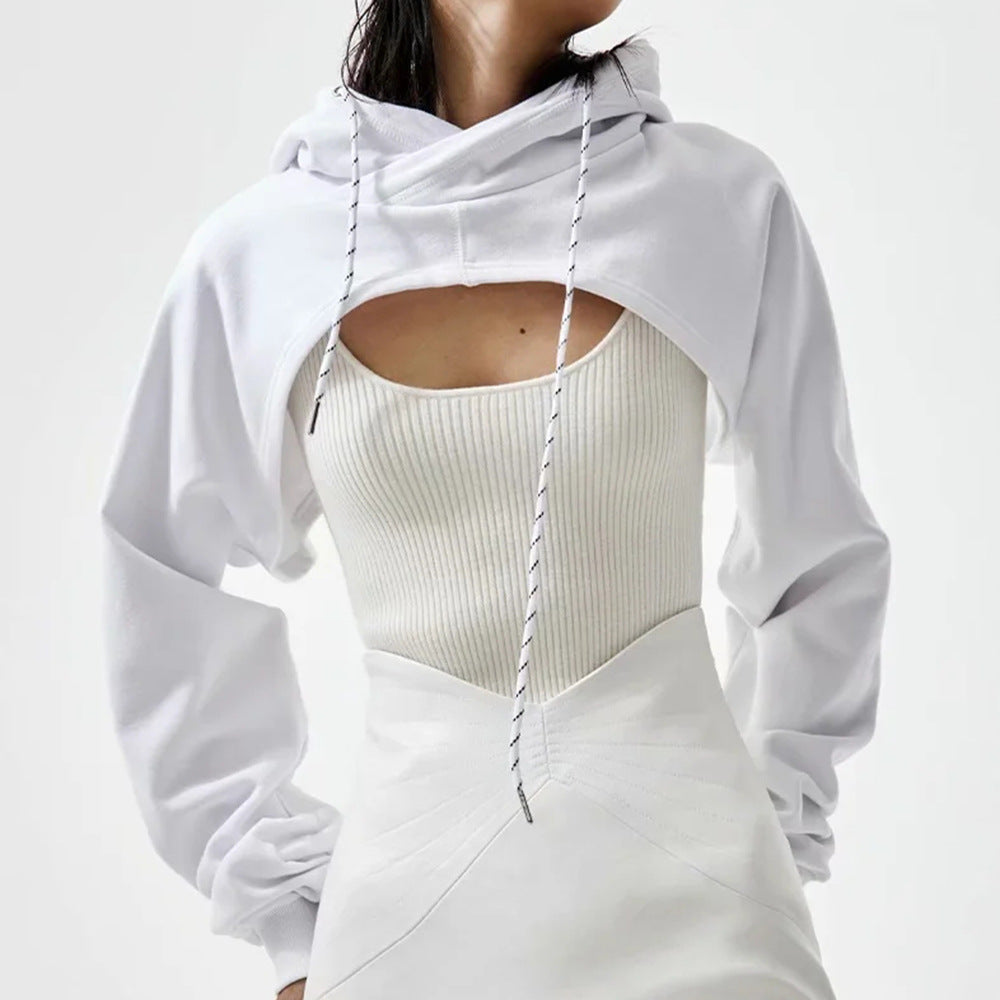 Loose Cropped Hooded Long Sleeve Sweatshirt