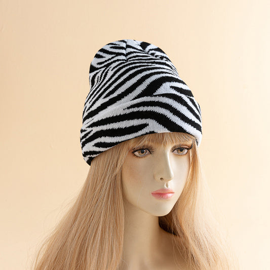 Outdoor Sports Fashionable Pullover Zebra Stripe Flanging Knitted Hat